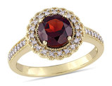 1.60 Carat (ctw) Solitaire Garnet Ring in Yellow Plated Silver with Accent Diamonds